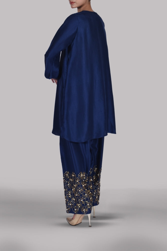 BLACK IRIS EMBELLISHED RAW SILK SET