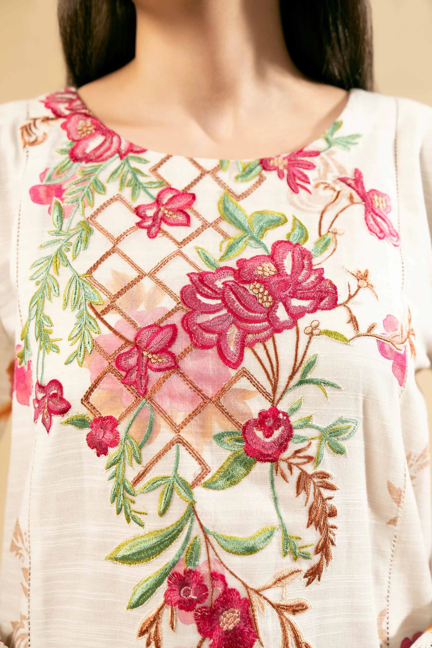 3 Piece - Printed Embroidered Suit