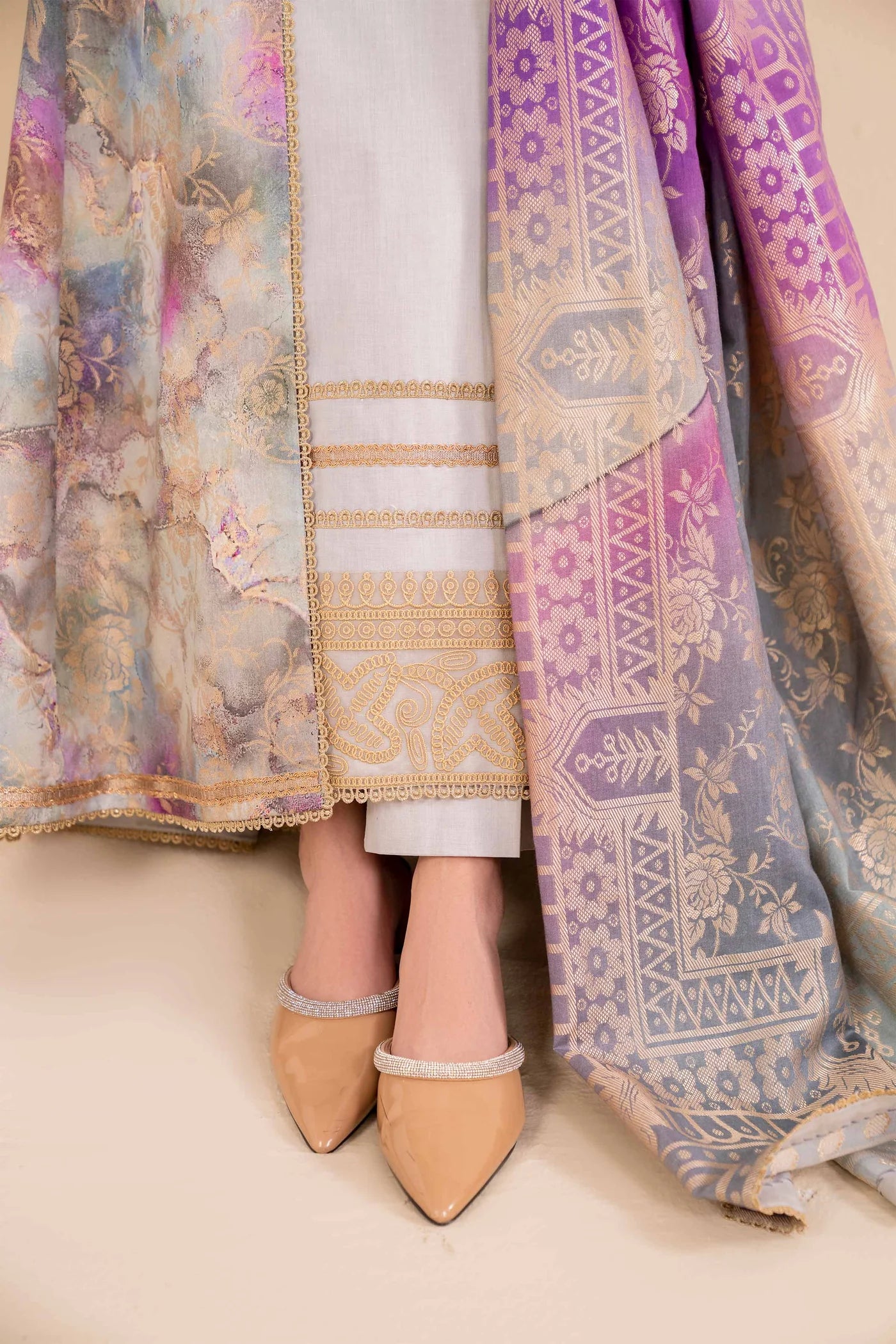 3 Piece - Digital Printed Jacquard Embroidered Suit