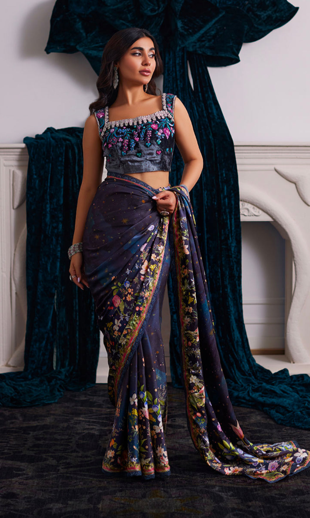 ALIXIA CHARMUSE SAREE WITH VELVET BLOUSE