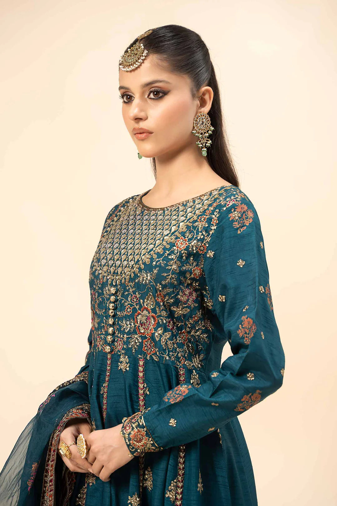 3 Piece Embroidered Raw Silk Suit | SF-W24-65