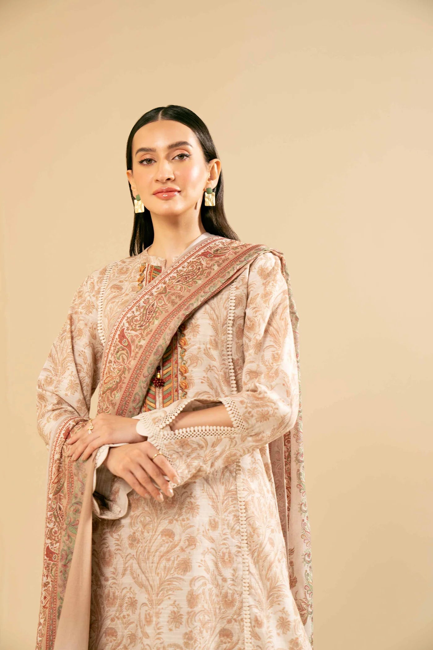 3 Piece - Printed Embroidered Suit