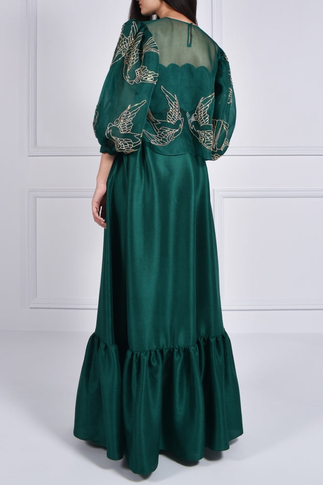 EVERGREEN EMBELLISHED ORGANZA BLOUSE SKIRT SET