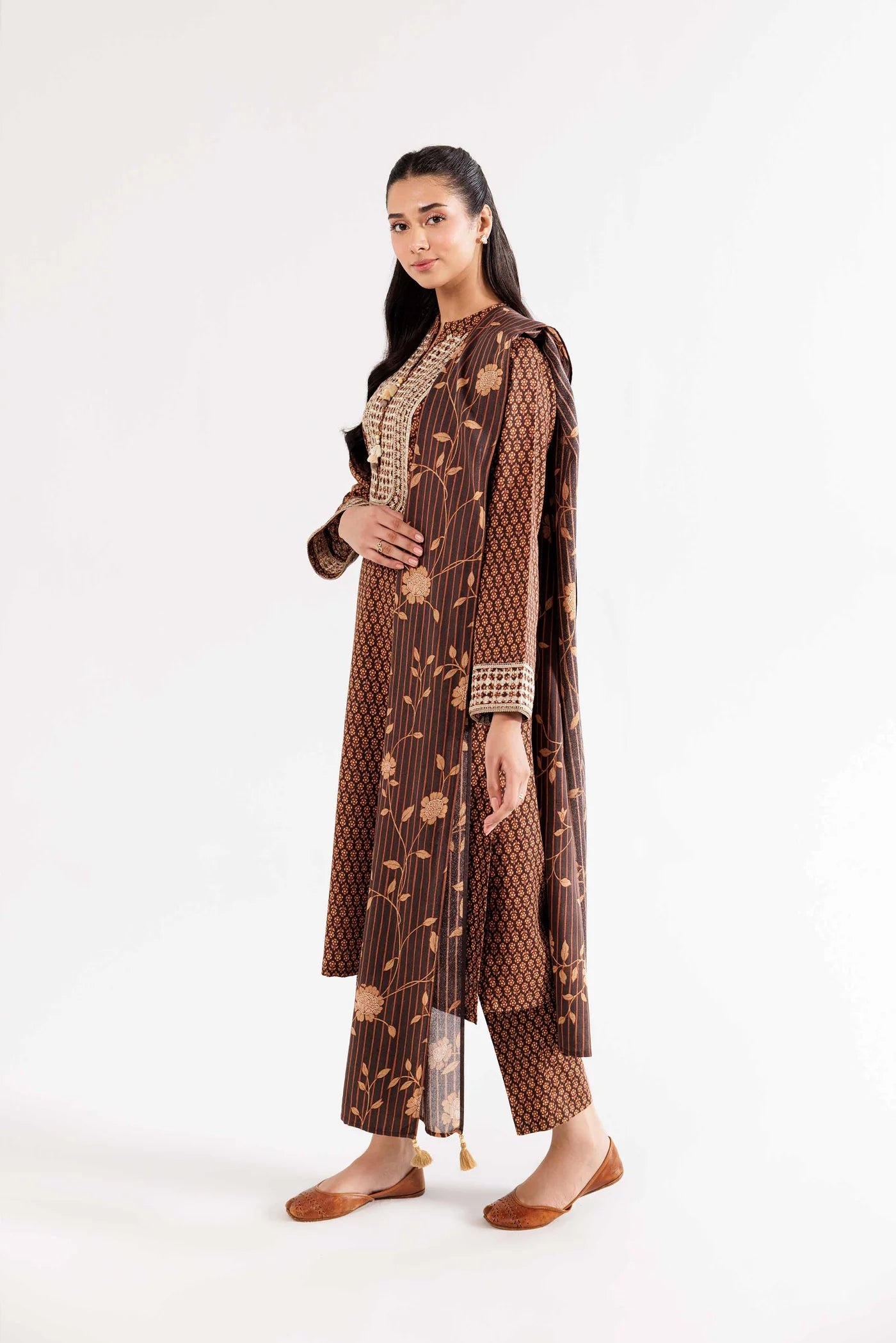 3 Piece - Printed Embroidered Suit