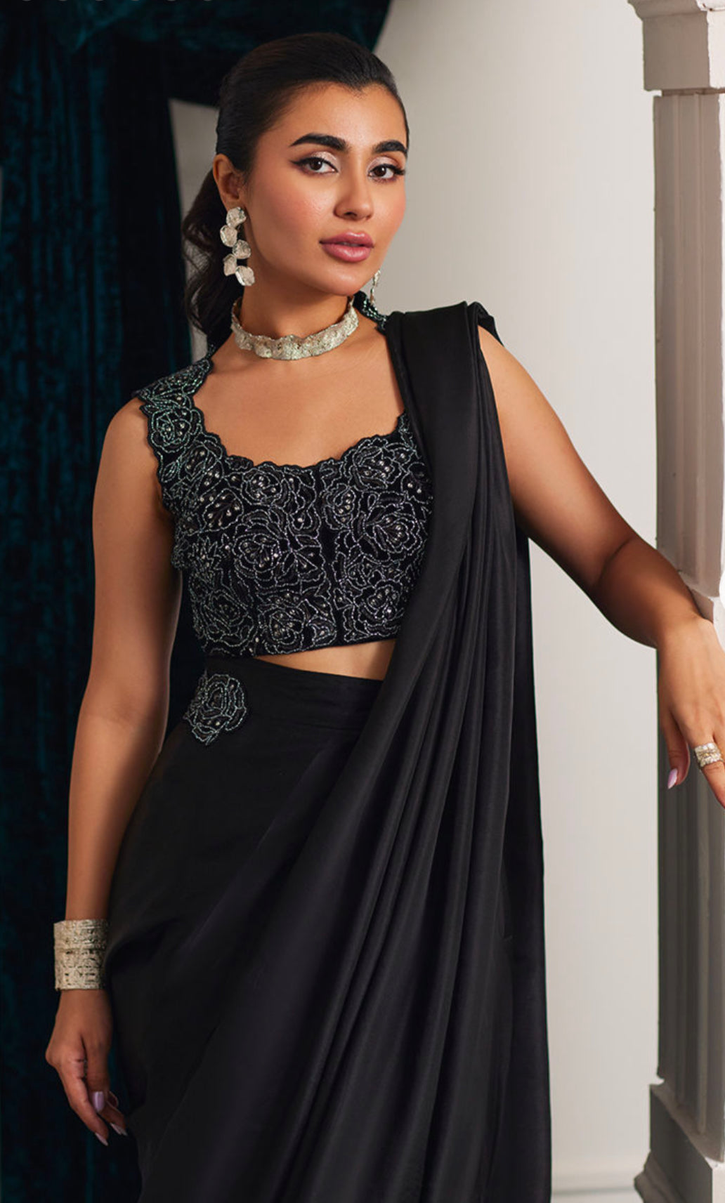 MARLI ONYX SAREE AND VELVET BLOUSE