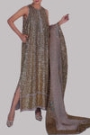 SILVER GREY EMBELLISHED RAW SILK MAXI SET