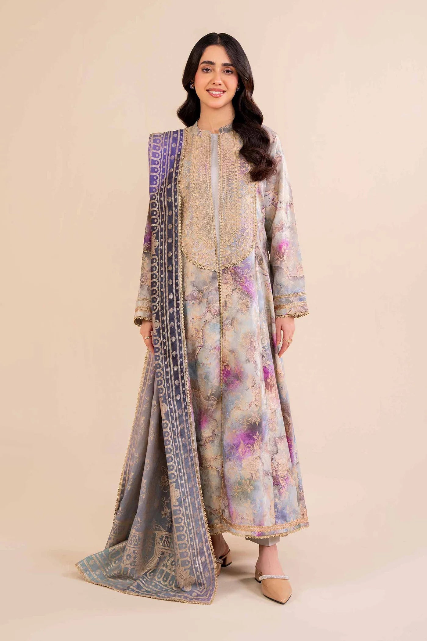 3 Piece - Digital Printed Jacquard Embroidered Suit