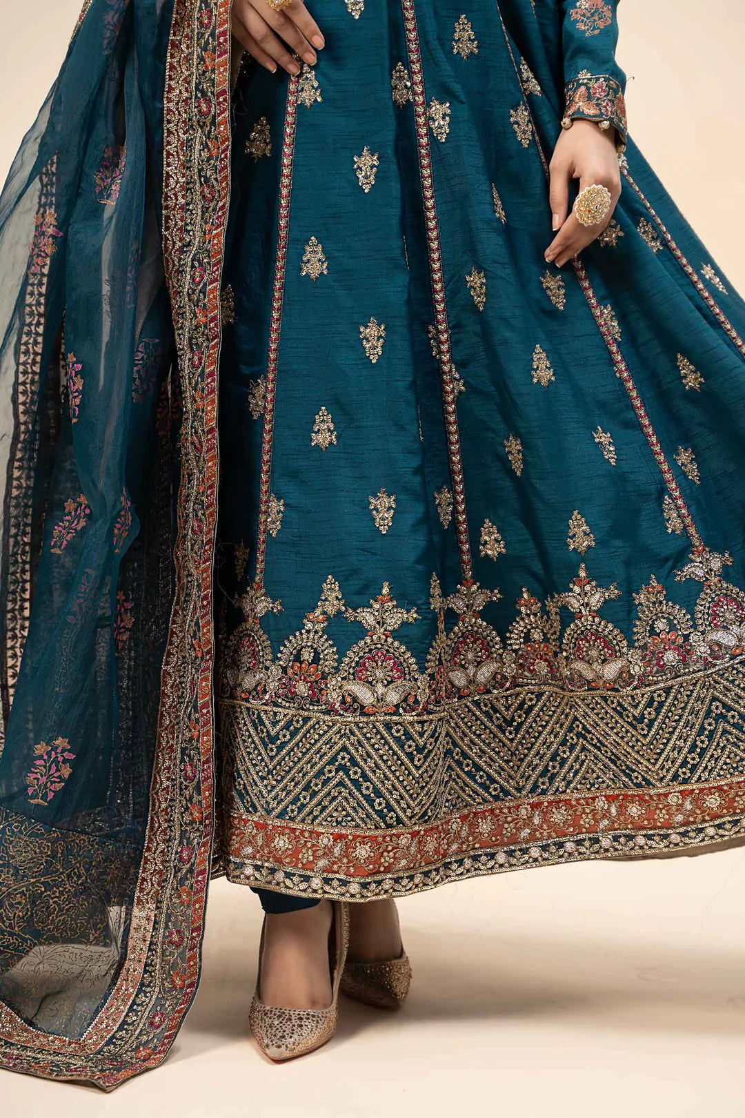 3 Piece Embroidered Raw Silk Suit | SF-W24-65