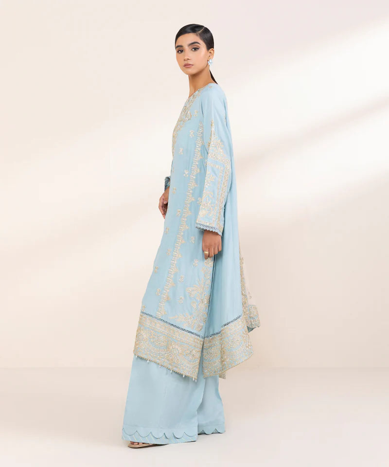 3 PIECE - EMBROIDERED RAW SILK SUIT