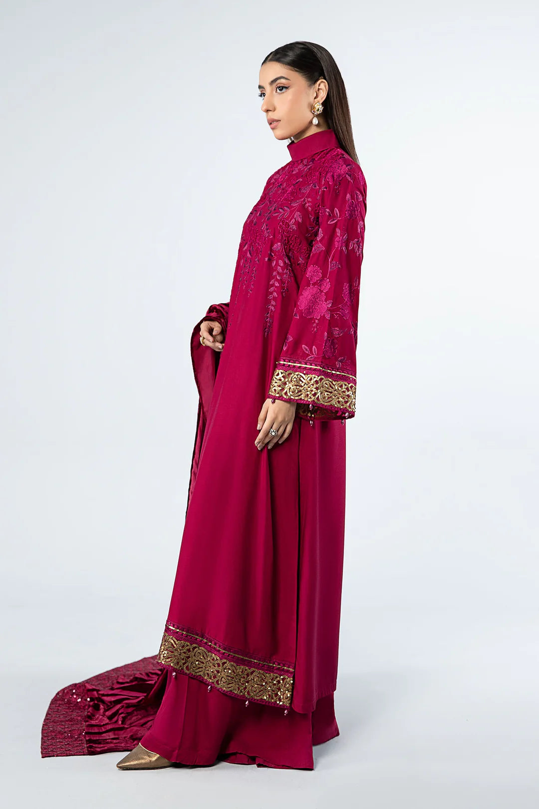3 Piece Embroidered Linen Suit | DW-W24-103