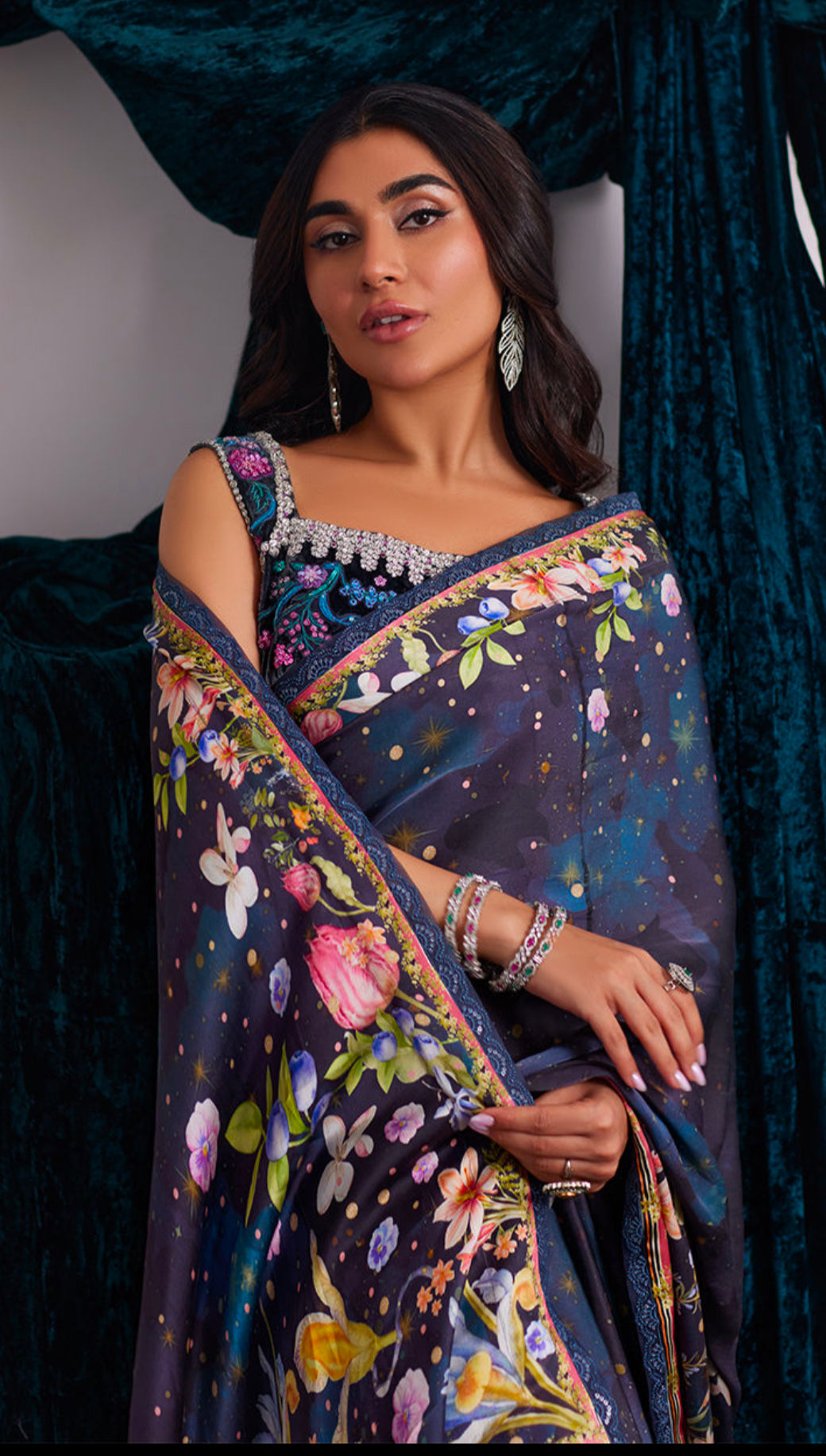 ALIXIA CHARMUSE SAREE WITH VELVET BLOUSE