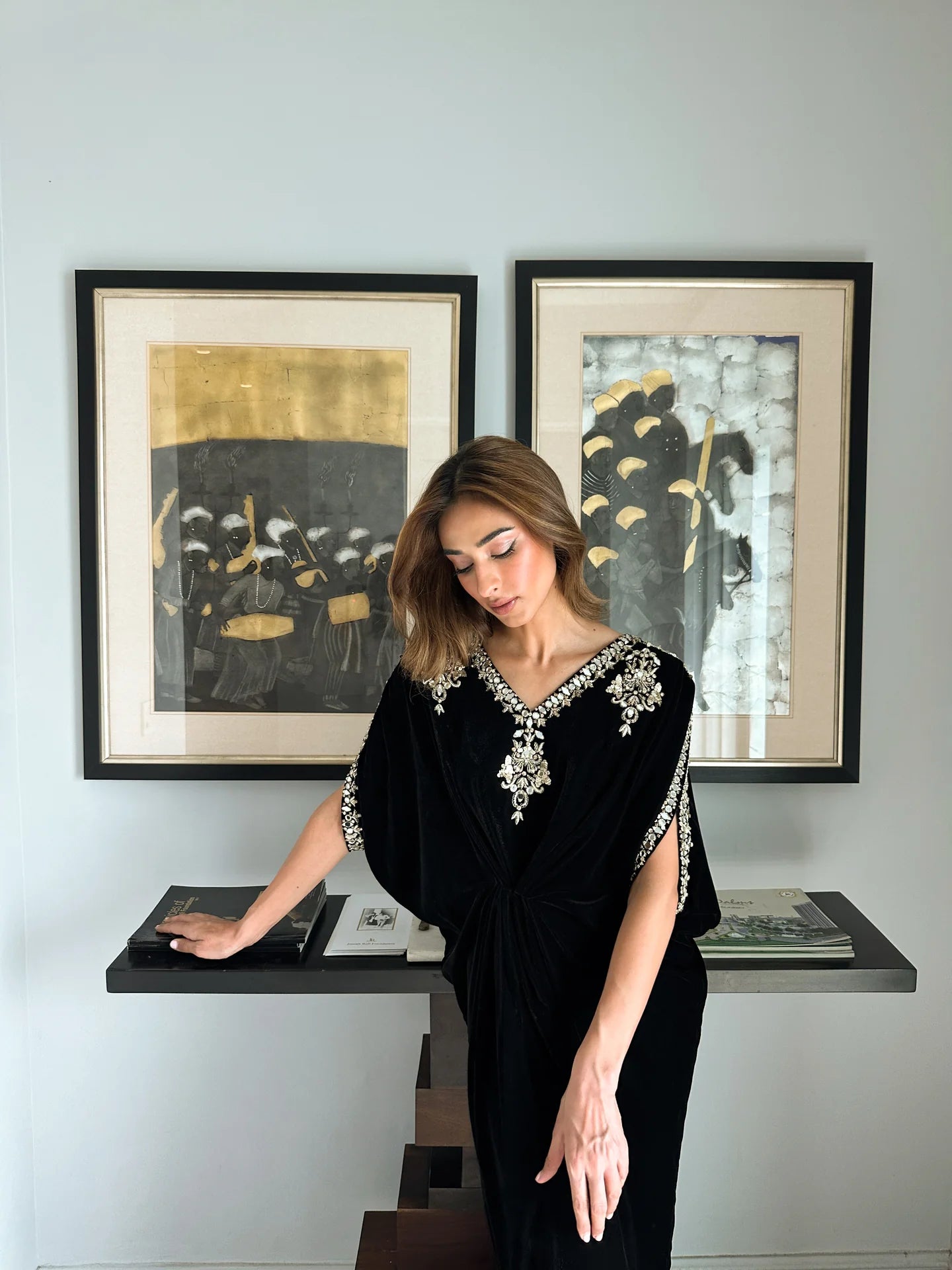 BLACK VELVET EMBELLISHED KAAFTAN