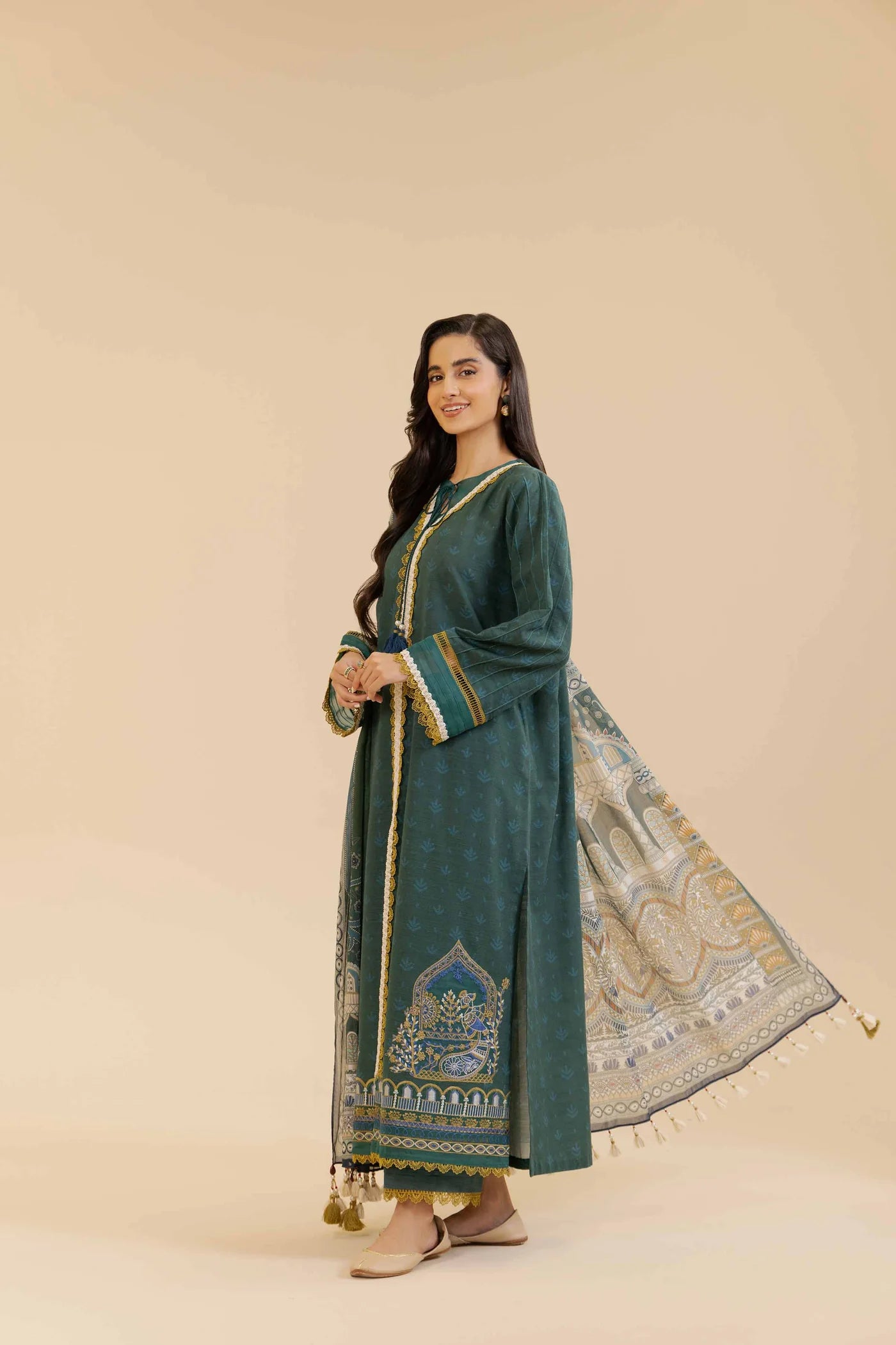 3 Piece - Printed Embroidered Suit