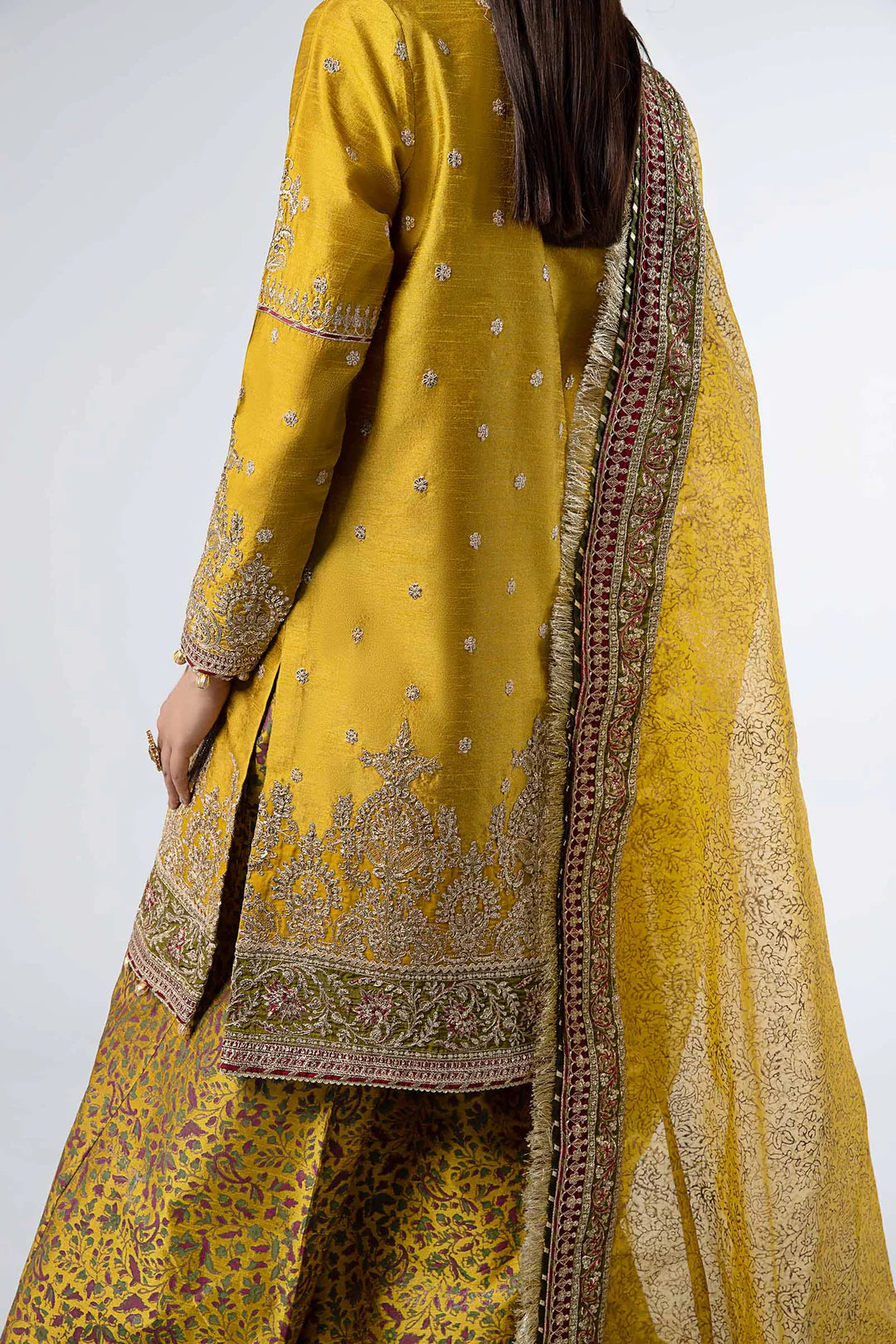 3 Piece Embroidered Raw Silk Suit | SF-W24-32