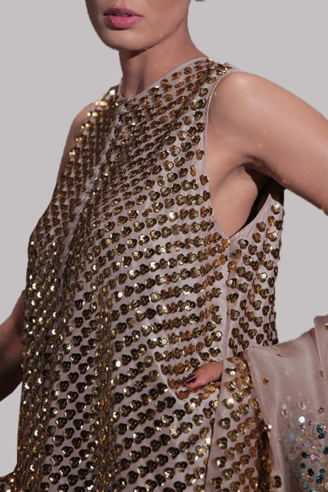 SILVER GREY EMBELLISHED RAW SILK MAXI SET