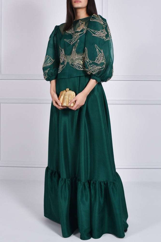 EVERGREEN EMBELLISHED ORGANZA BLOUSE SKIRT SET