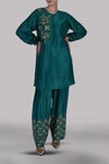 GALAPAGOS GREEN EMBELLISHED RAW SILK SET