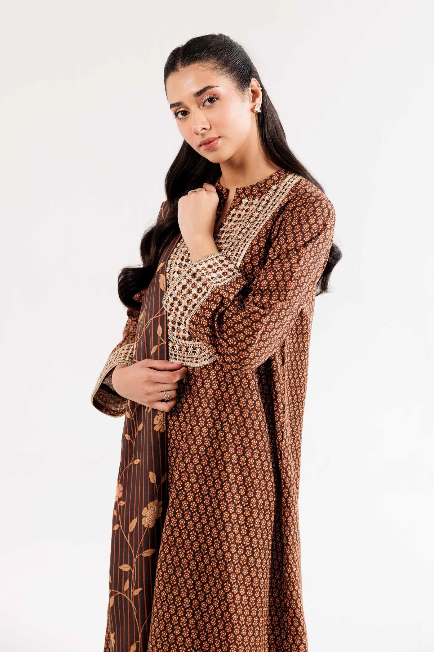 3 Piece - Printed Embroidered Suit