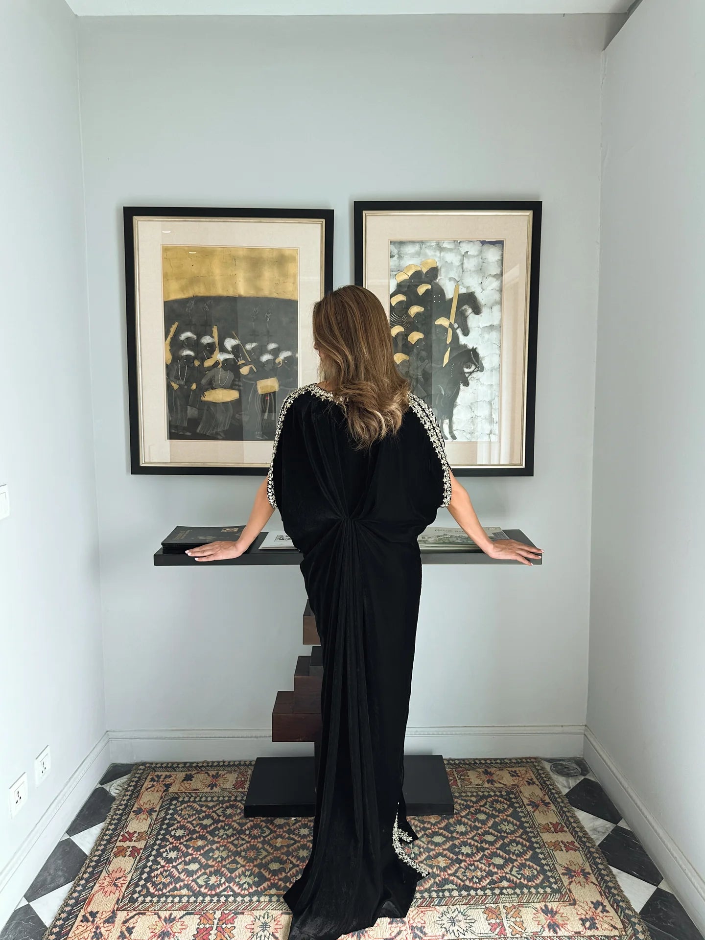 BLACK VELVET EMBELLISHED KAAFTAN