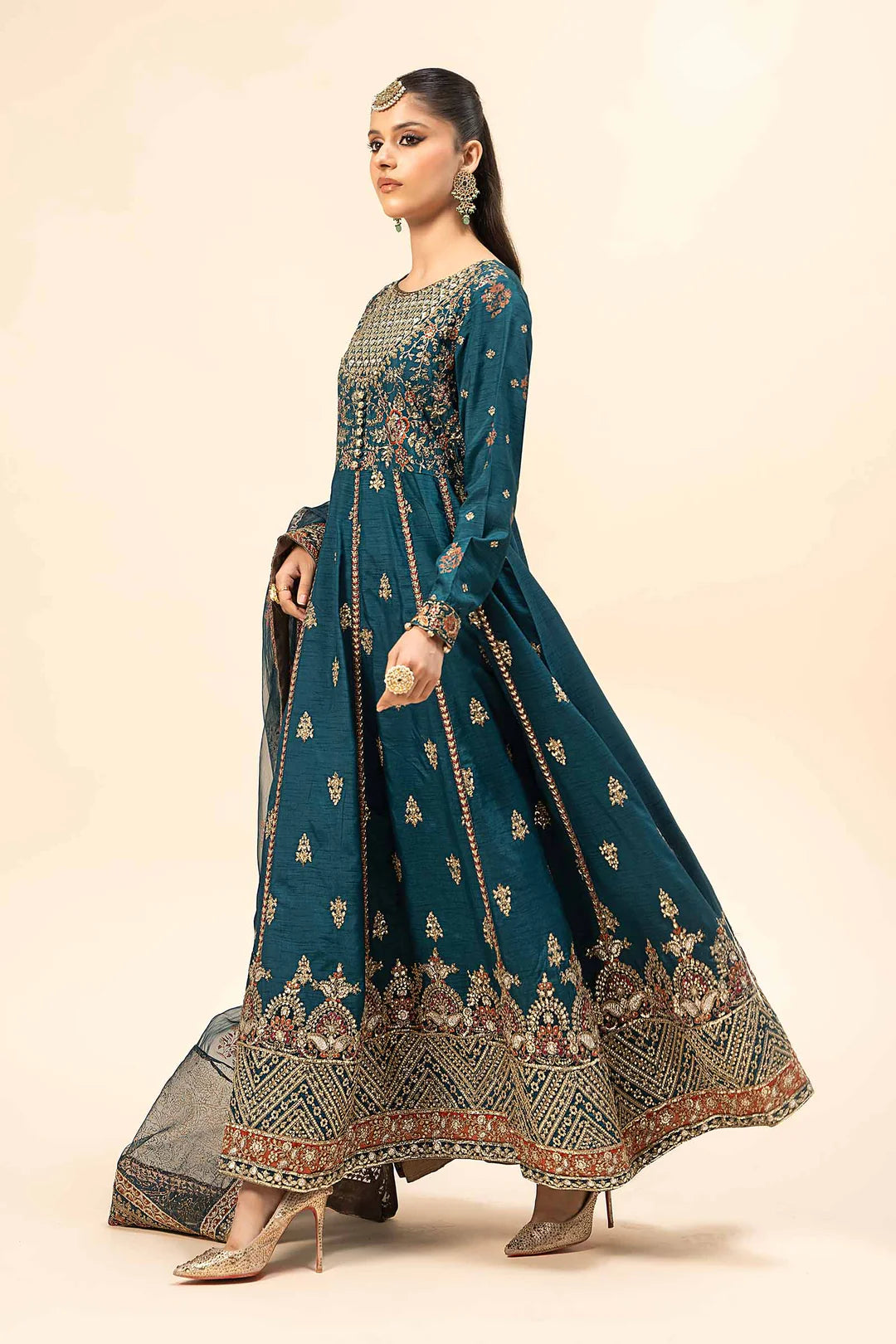 3 Piece Embroidered Raw Silk Suit | SF-W24-65