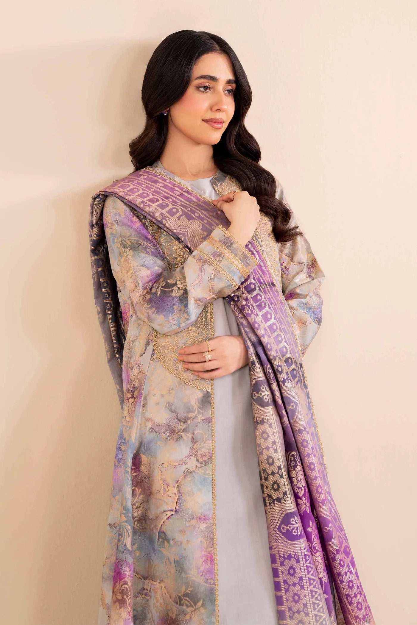 3 Piece - Digital Printed Jacquard Embroidered Suit
