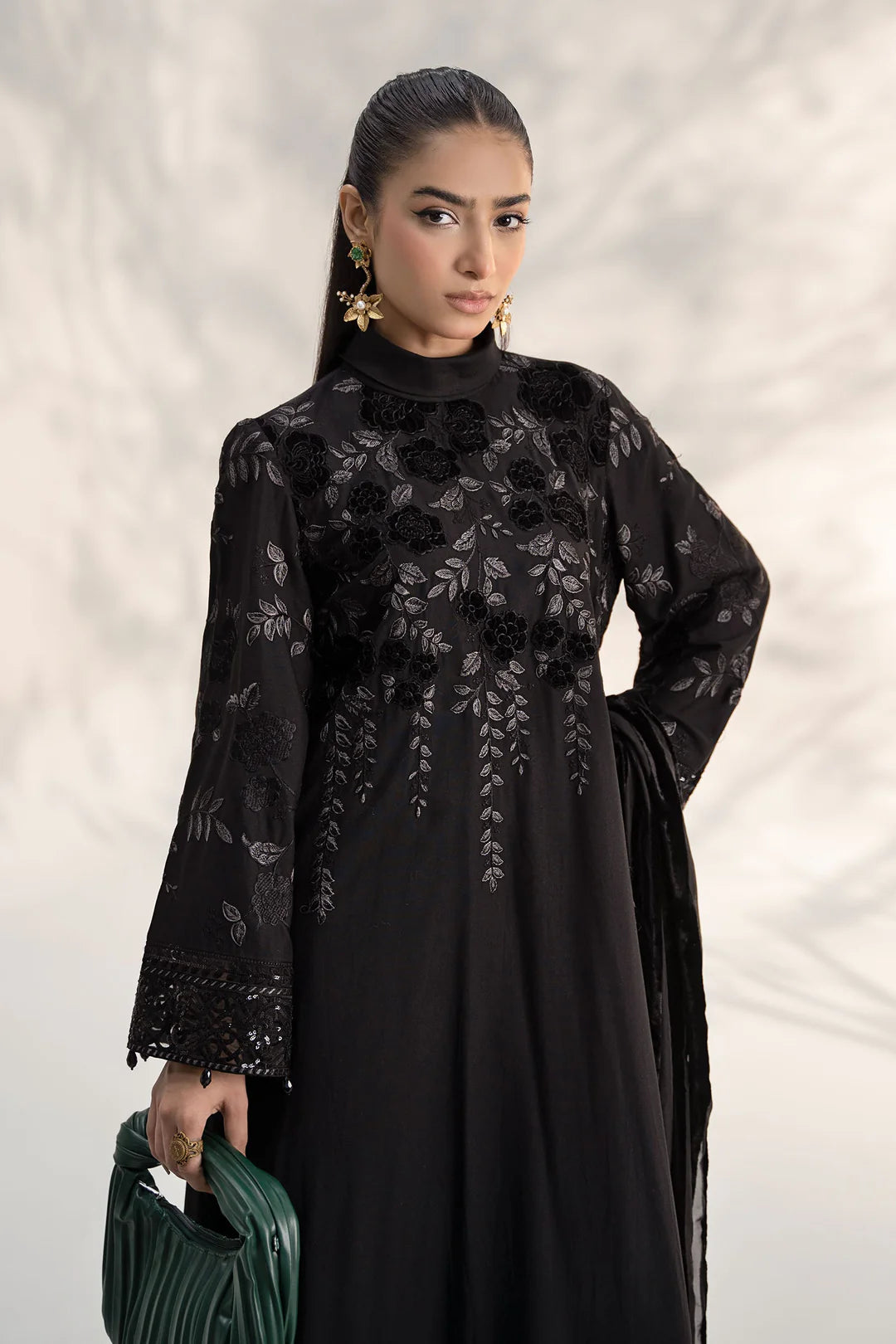 3 Piece Embroidered Linen Suit | DW-W24-103