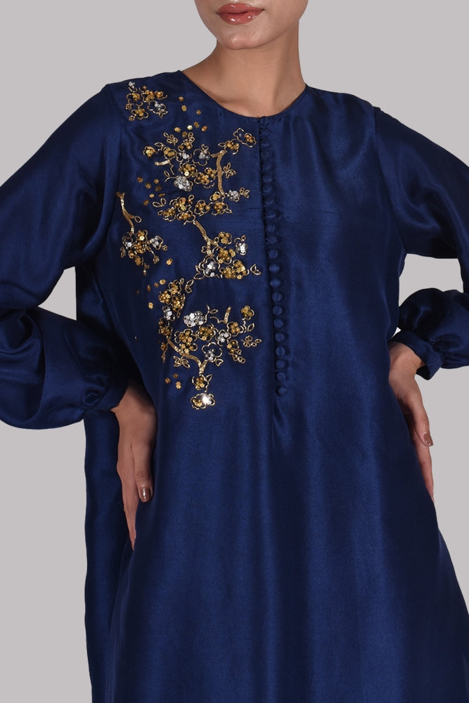BLACK IRIS EMBELLISHED RAW SILK SET