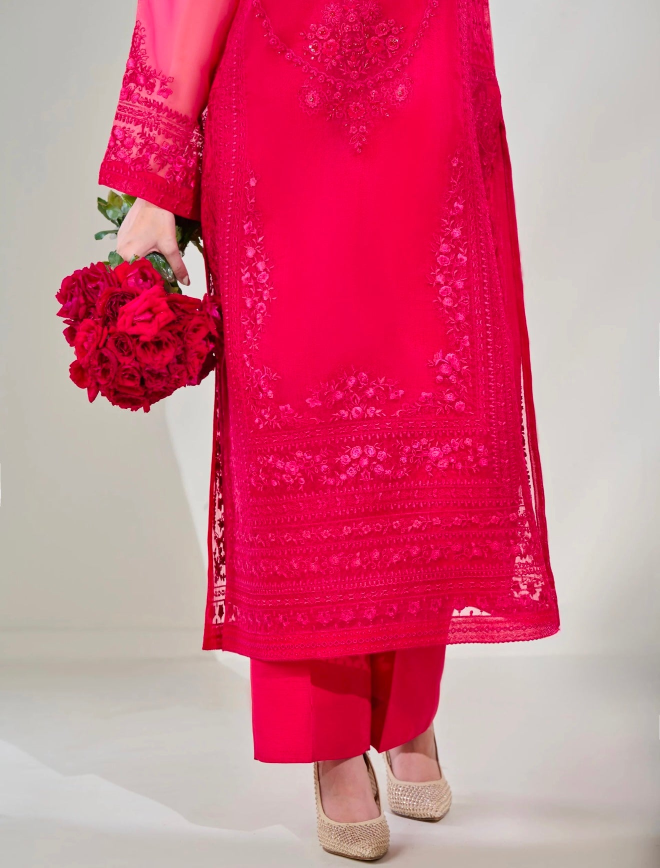 3 Piece - Pure Organza Embroidered Suit S110427
