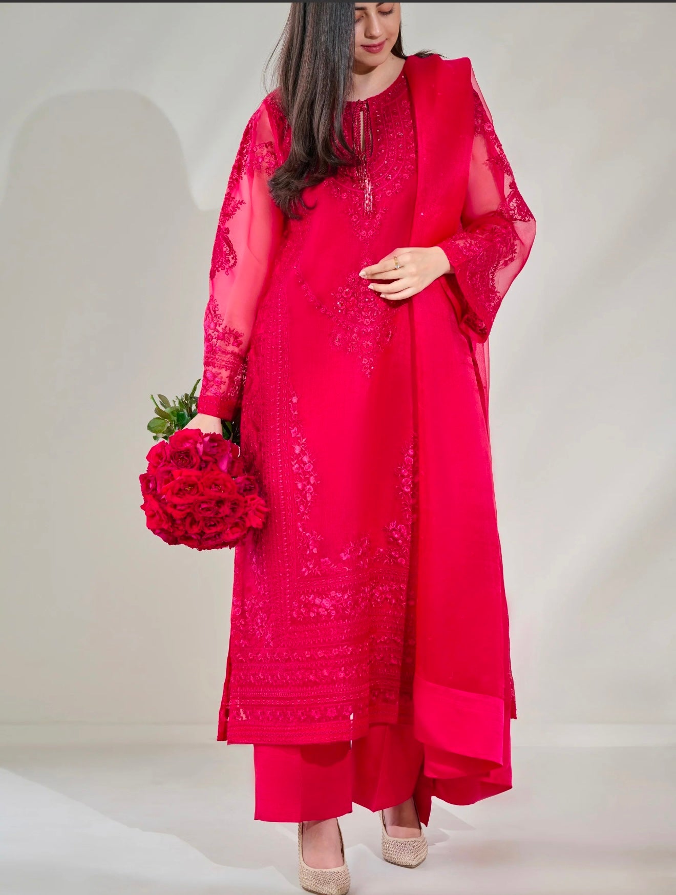 3 Piece - Pure Organza Embroidered Suit S110427