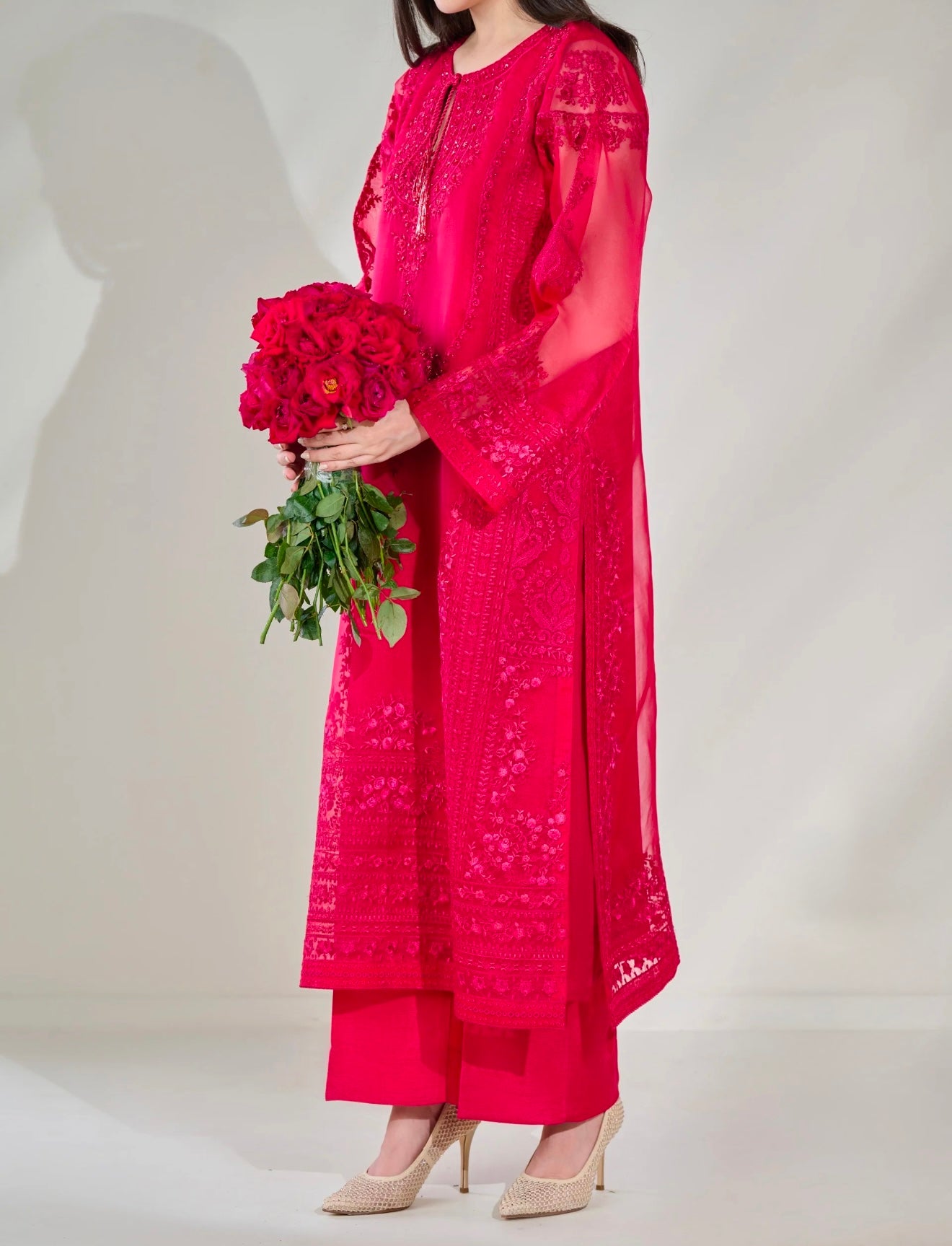 3 Piece - Pure Organza Embroidered Suit S110427
