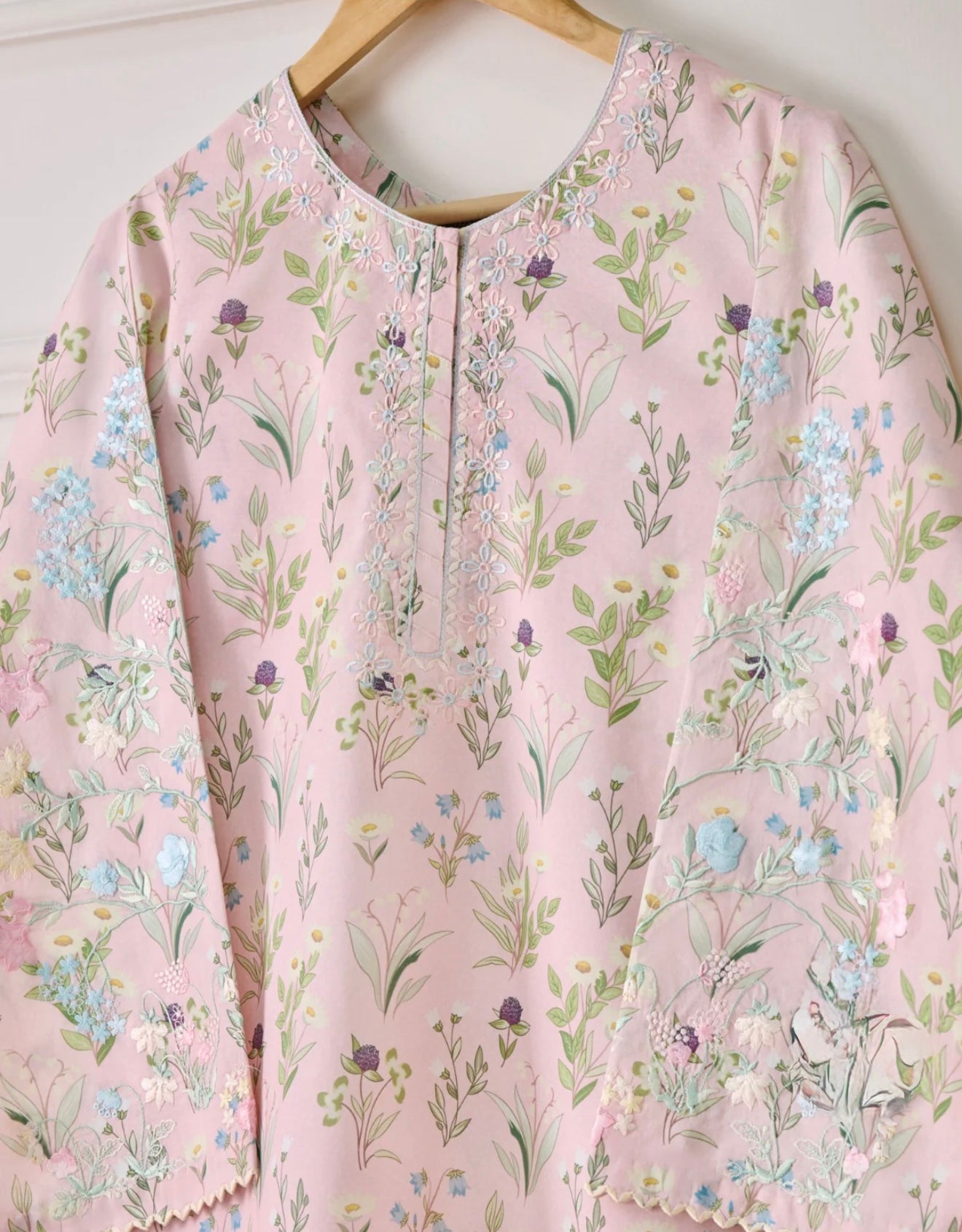 (Unstitched) Digital Printed Embroidered Cambric Shirt KJ-4414