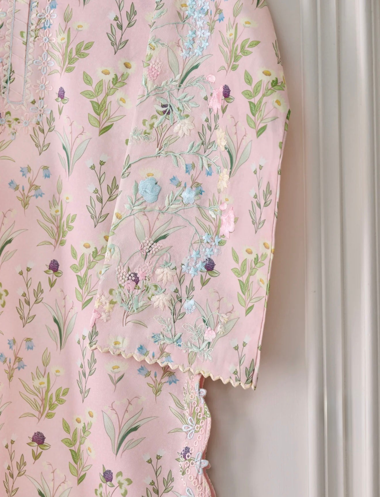 (Unstitched) Digital Printed Embroidered Cambric Shirt KJ-4414